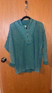 BKE Washed Henley Ribbed Knit Sweater in North Sea